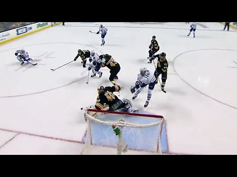 Rask glides to his left to rob Rielly