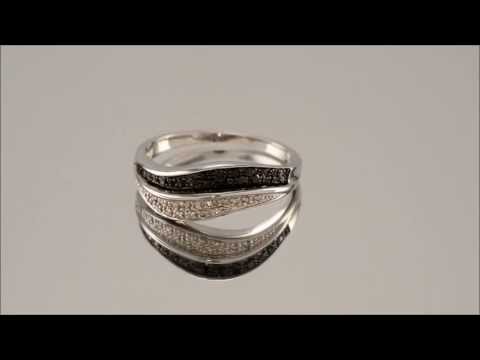 9ct White Gold Night And Day Black Diamond Waves Ring - 1/4ct