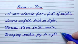 Poem on Tree in cursive writing | Poem on Tree in English | English cursive handwriting practice