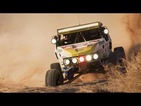 Vision X Shocker X2 Dual Row LED Light Bar and Light Cannon LED Pods on Off-Road Race Vehicle