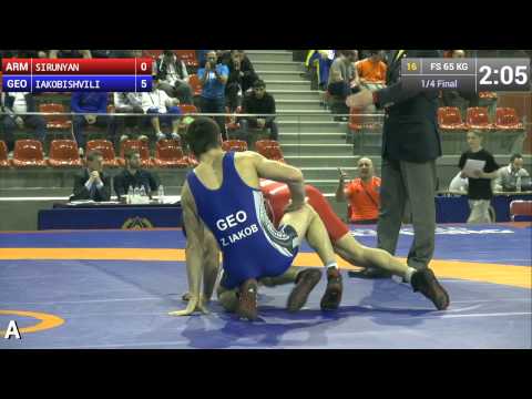 Quarterfinal FS - 65 kg: Zarubi IAKOBISHVILI (GEO) df. Narek SIRUNYAN (ARM) by TF, 10-0
