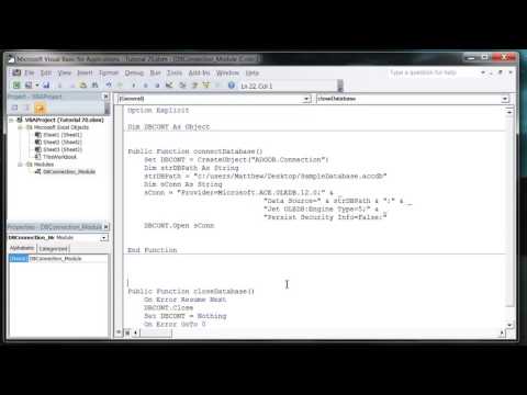 Excel 2010 VBA Tutorial 71   ADODB   Database Connections