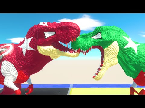 RED CAPTAIN AMERICA T-REX VS GREEN DEATH RUN OASIS-Animal Revolt Battle Simulator
