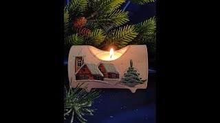 Vánoční skleněný svícen VÁLEC BÍLÁ HŮRKA pro 1 svíčku, 1 ks