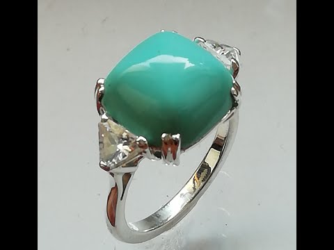 TORQUOISE AND DIAMONDS RING IN WHITE GOLD , HANDMADE IN FLORENCE