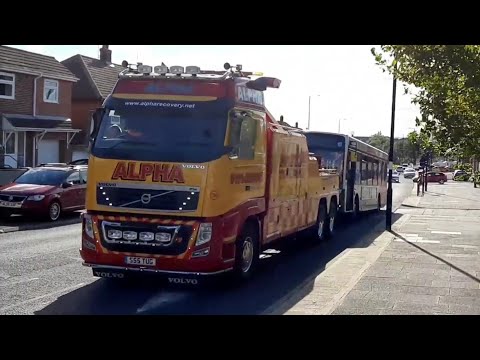 Alpha Truck Rescue wrecker takes Stagecoach bus to Wheatsheaf Depot.