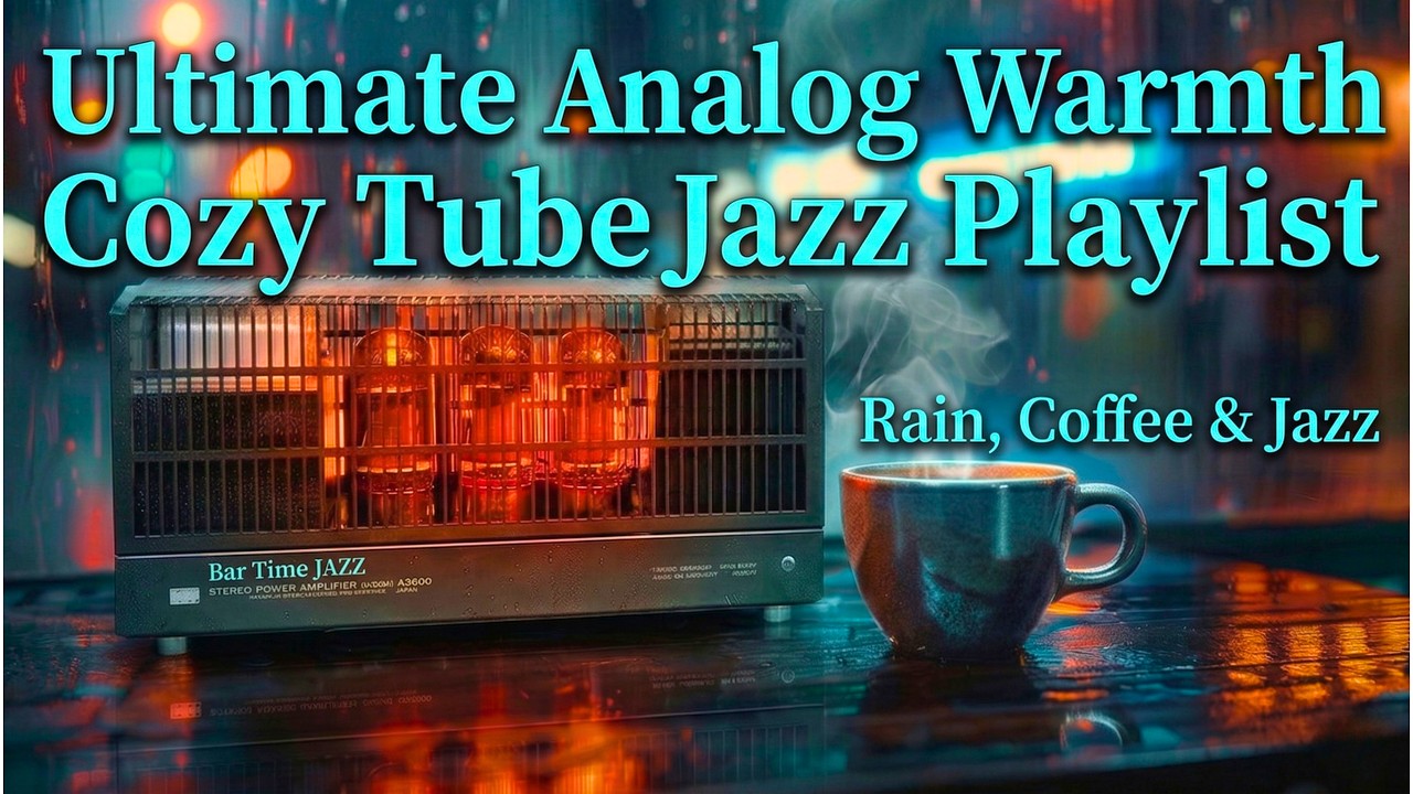 A warm and lustrous jazz playlist played on a 1975 tube amplifier on a rainy night.