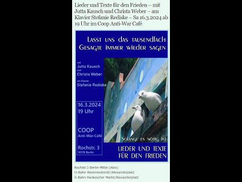 Video Thumbnail: Lieder & Texte für den Frieden, Jutta Kausch & Christa Weber, am Klavier: Stefanie Rediske #Komplett