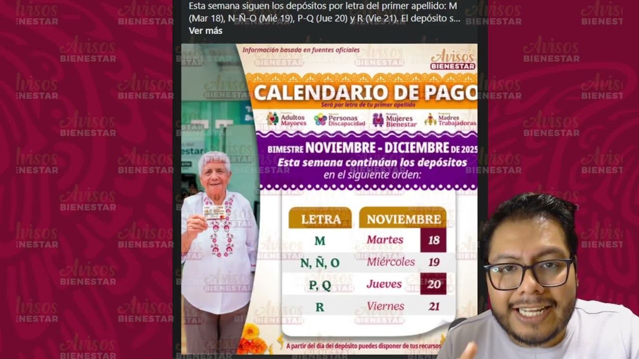 PAGOS DE LA PENSION BIENESTAR del 17 al 21 noviembre - diciembre adultos mayores y mujeres bienestar