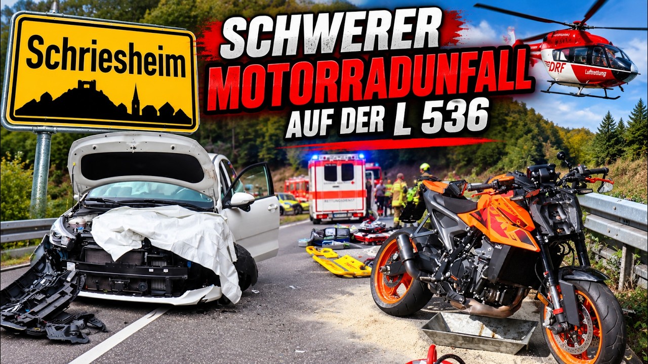 Schwerer Motorradunfall auf der L 536 bei Schriesheim -  Biker schwer verletzt