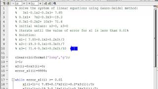 Gauss-Seidel Method Using MATLAB