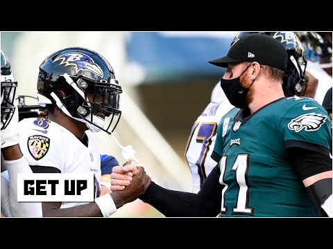 剖析拉瑪爾-傑克遜與卡森-溫茨在第六週的較量 - 起床吧 (Breaking down the Lamar Jackson vs. Carson Wentz battle in Week 6 | Get Up)