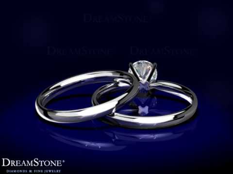 Classic Solitaire Ring with Matching Band in 18k White Gold (2 mm)