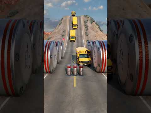 School Buses & Ambulance Van vs Hydraulic Crash #103 - BeamNG.drive