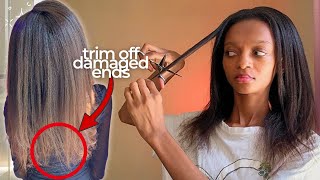 How I Trim My Relaxed Hair at Home | Easy DIY Trim for Healthy Ends