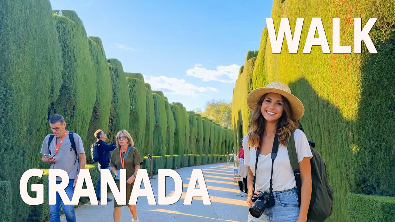 Immersive street-level walking tour through ALHAMBRA, Granada 4K Walking Tour, Spain, showcasing authentic urban landscapes, local architecture, and the vibrant atmosphere of the city's neighborhoods