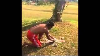 Crazy breakdance on broken glass