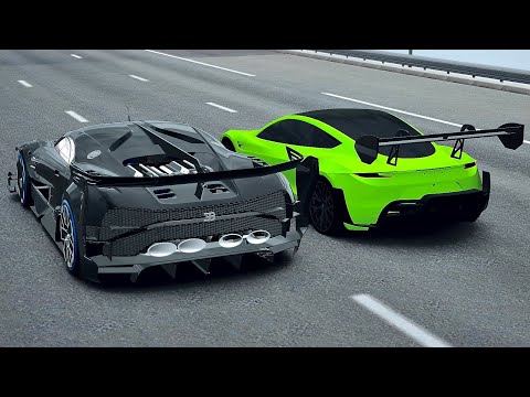 Tesla Roadster GTR vs Bugatti Black Devil VGT - Drag Race 10 KM