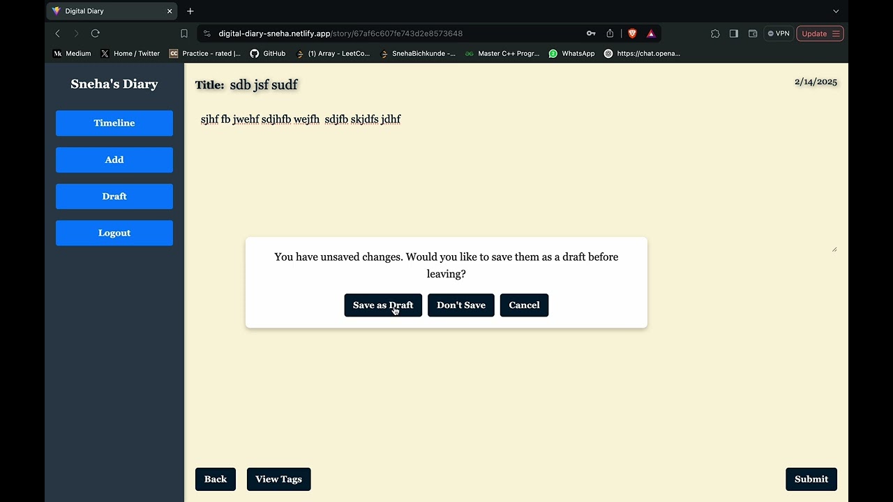 Digital Diary - A Simple Personal Diary App | React, Node.js & MongoDB with source code