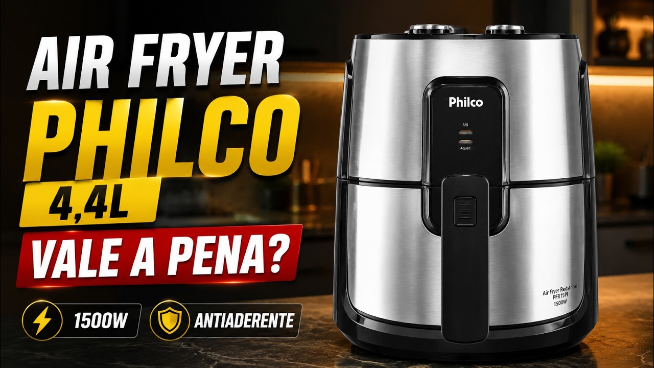 Miniatura da avaliação em vídeo de Fritadeira Air Fryer Philco PFR15PG 4L 1500W
