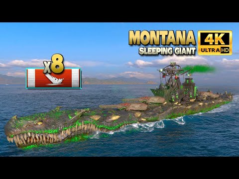 Battleship Montana: 8 ships destroyed on map Sleeping Giant - World of Warships