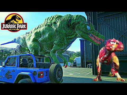 Iron Man I-REX & Monster Spinosaurus & Ultimasaurus Dinosaurs are in town and Fighting in Jurassic