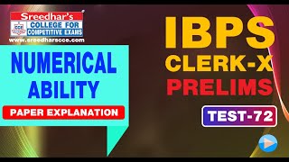 IBPS CLERK 2020 PRELIMS MOCK TEST NO-72 NUMERICAL ABILITY | MATHS PRACTICE SET | IMPORTANT QUESTIONS