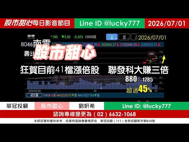 0701【甜心盤後節目】【玻璃＋高階載板核心供應鏈免費索取】狂賀目前累計41檔長輩股，發哥大賺三倍！虹揚-KY．南電五天四漲停／諮詢專線變更為0266321068