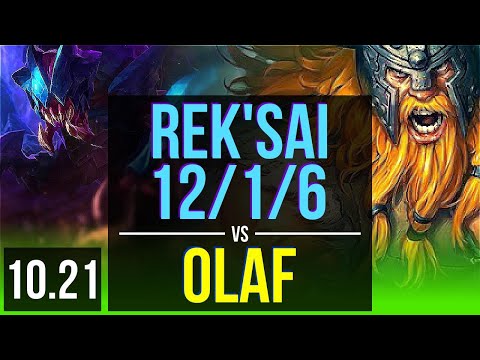 REK'SAI vs OLAF (JUNGLE) | 12/1/6, 600+ games, Legendary, 1.1M mastery | EUW Challenger | v10.21