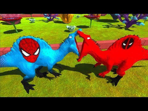 DEADPOOL SPINOSAURUS vs SPIDERMAN SPINOSAURUS DEATH RUN - Animal Revolt Battle Simulator