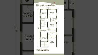 20’× 45’ house plan, 20 by 45 home plan, 20*45 house plan with car parking, 3 Bedrooms