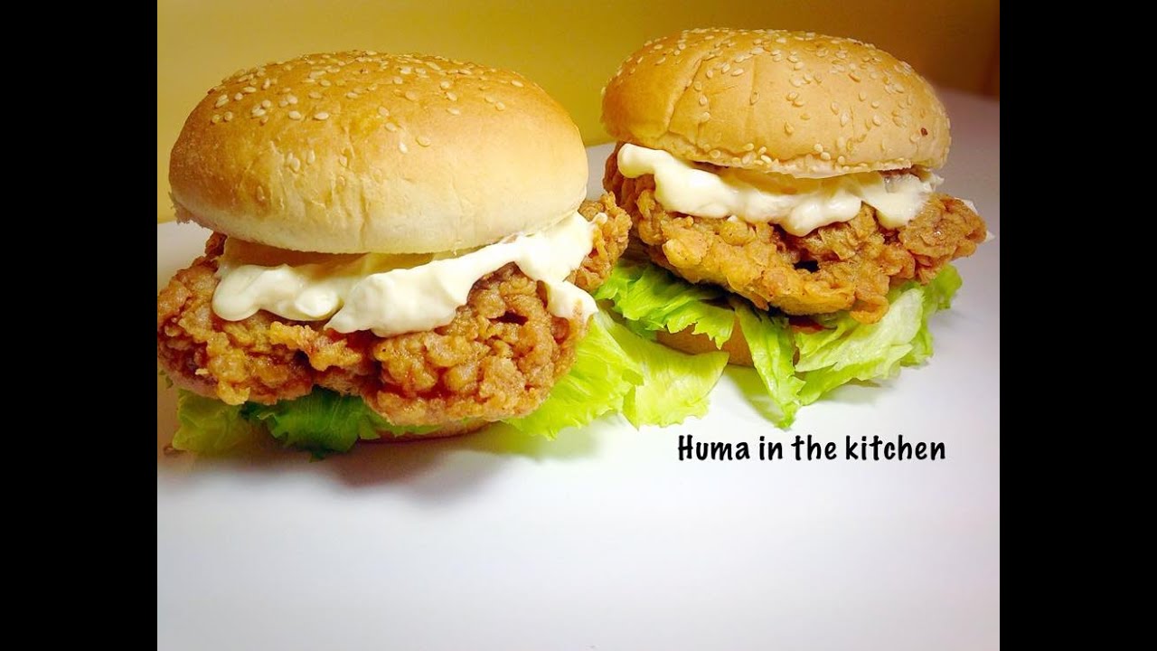 KFC Style Zinger Burger Recipe - Copycat KFC Recipe- Crispy Chicken Burger (HUMA IN THE KITCHEN)