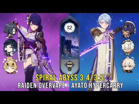C0 Raiden Overvape and C0 Ayato Hypercarry - Genshin Impact Abyss 3.4 - Floor 12 9 Stars