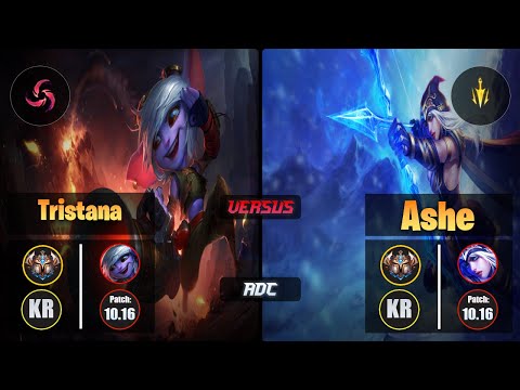Challenger TRISTANA [Hail of Blades] (ADC) VS  ASHE - Challenger KR Patch 10.16