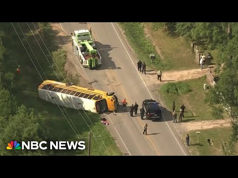 Ten injured after school bus rolls over in Texas