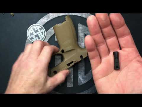 Magazine release removal methods for Sig Sauer P320 and P365
