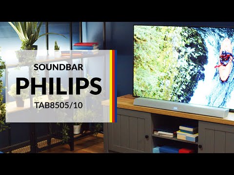 Namų kino sistema „Philips Soundbar“ garsiakalbis TAB8505/10, maks. 240 W. Integruotas žemųjų dažnių garsiakalbis, Dolby Atmos®, suderinamas su DTS Play-Fi, jungiasi su balso asistentais video