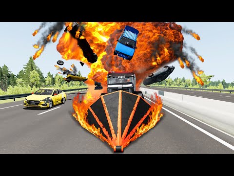 Flatbed Truck Rescue Car Rampage Cars crashing  with max speed on German Autobahn - Beamng Drive