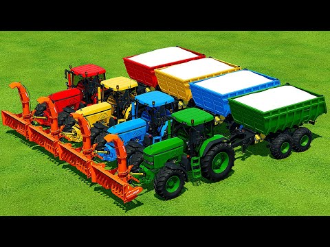 LOAD AND TRANSPORT SNOW WITH COLORED JOHN DEERE TRACTORS - Farming Simulator 22