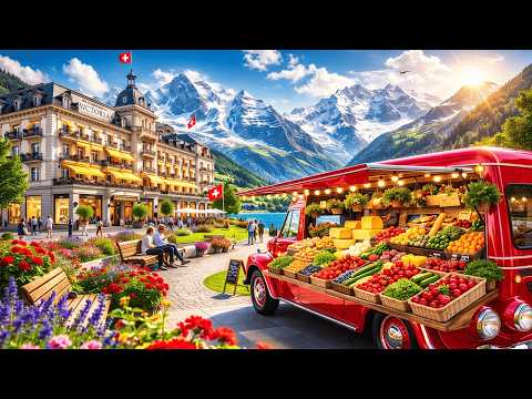 Schweizer Bio-Bauernmarkt-Paradies 🇨🇭 Morgenspaziergang in Interlaken, Schweiz (4K)