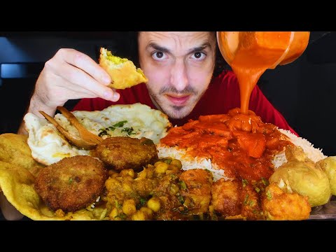 , title : 'INDIAN FOOD FEAST Mukbang! Chicken Tikka, Samosa, Poori, Naan, Aloo | Nomnomsammieboy'