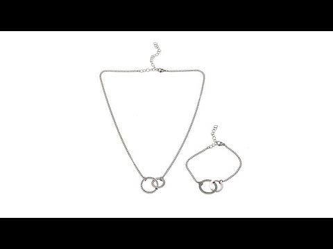 Stately Steel Interlocking Crystal Circle Jewelry Set