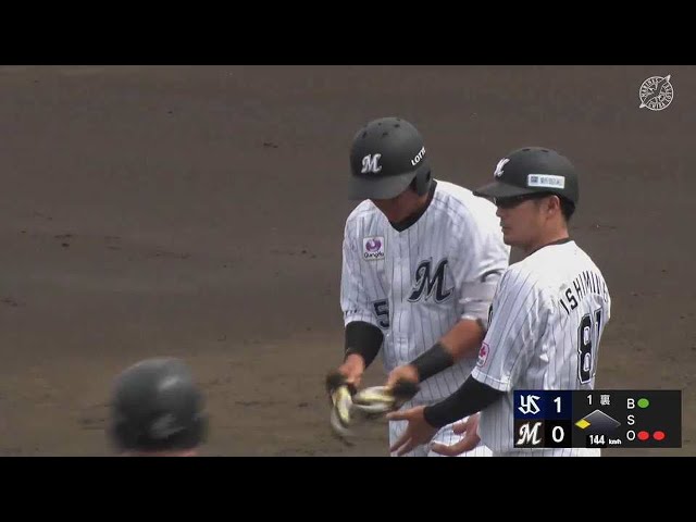 【ファーム】マリーンズ・西川僚祐 レフト前へのタイムリーヒットですぐさま同点に追いつく!! 2023年4月5日 千葉ロッテマリーンズ 対 東京ヤクルトスワローズ