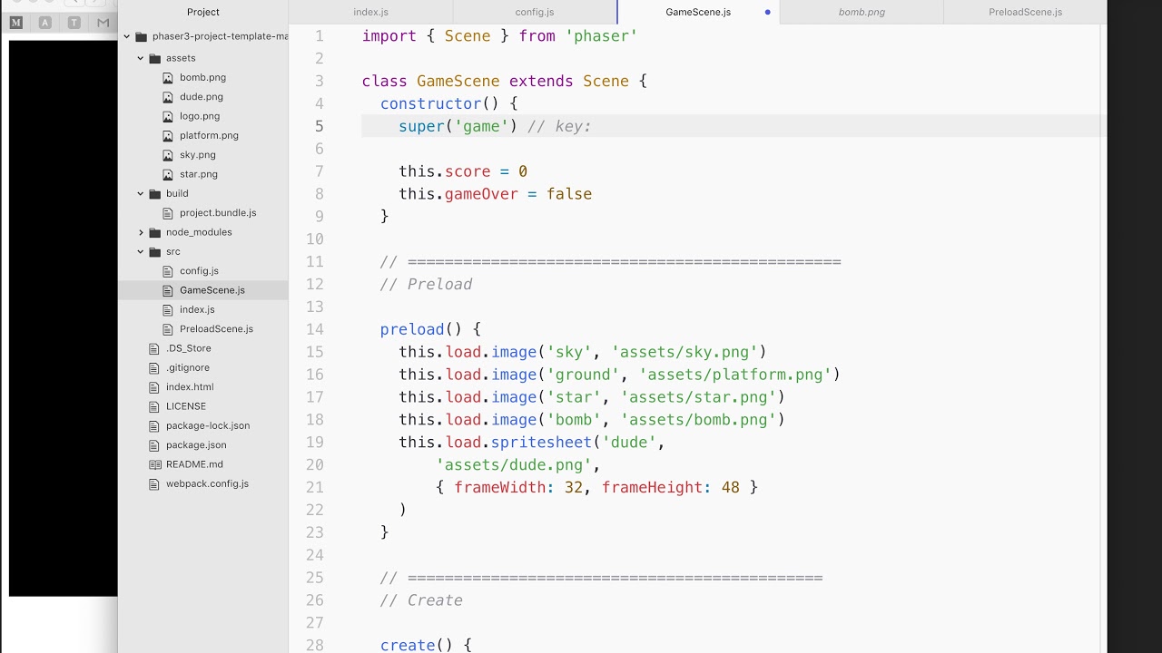 18 Phaser 3 tutorial return to preload after gameover