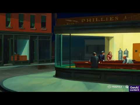 "Edward Hopper’s 'Nighthawks' Reimagined with AI – A Cinematic Nightwalk"