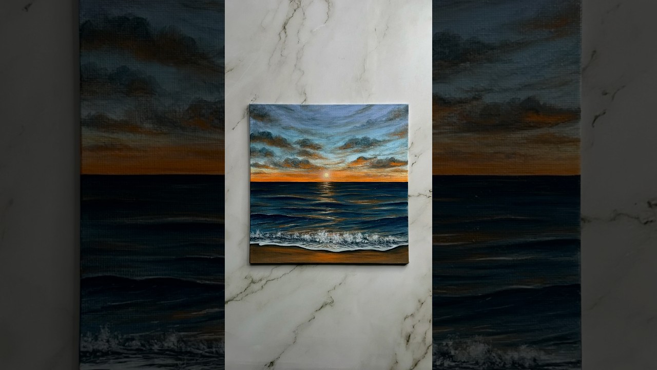 ocean sunset 🌅🧡🌊 #art #painting #seascape #artist #shorts