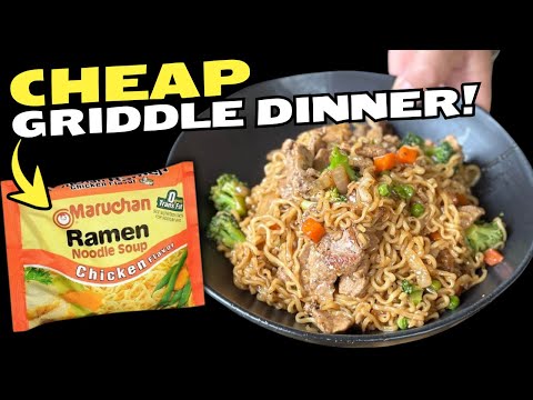 30 CENT Ramen Noodles Make an AWESOME Stir Fry with Pork on the GRIDDLE - Easy Ramen Noodle Stir Fry