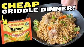 30 CENT Ramen Noodles Make an AWESOME Stir Fry with Pork on the GRIDDLE - Easy Ramen Noodle Stir Fry
