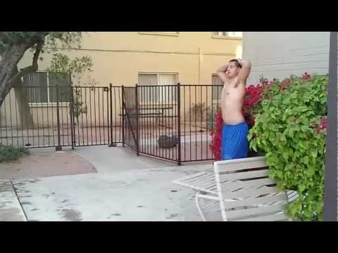 dive over two chairs into pool fail Video