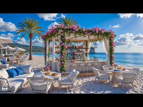 Outdoor Seaside Cafe Ambience with Sweet Bossa Nova Jazz Music & Ocean Wave Sounds for Upbeat Moods